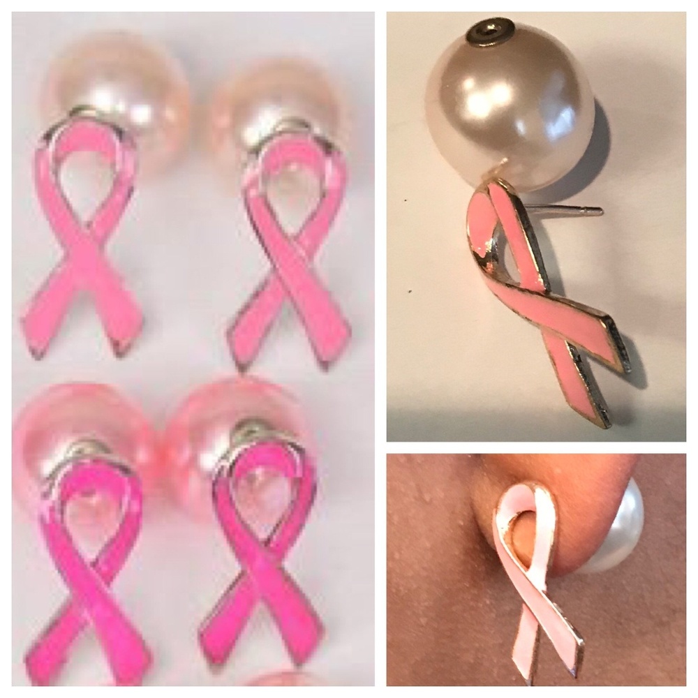 Pink Ribbon with Pearl post